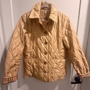 Burberry Quilted Beige Women's Jacket with Tartan Trim